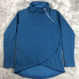 Athleta Cozy Karma Asym Sweatshirt Womens Medium Oversize Blue Soft Plush